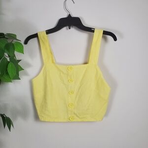 BP Yellow Cotton Sleeveless Button Front Tank Crop Top Size Small NWT